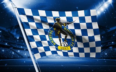 4k, 브리스톨 로버스 fc 로고, 잉글랜드 축구 클럽, 경기장 깃발, 브리스톨 로버스 fc 팬 깃발, 파란색 흰색 깃발, 브리스톨 로버스 fc 엠블럼, 리그 1, 영국, 축구, 브리스톨 로버스 fc