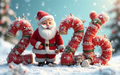 Happy New Year 2026, 4k, Santa Claus, 2026 concepts, 2026 3D numbers, 2026 Happy New Year, winter landscape, 2026 New Year, 3D Santa Claus, 2026 background with Santa Claus