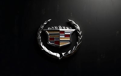 cadillac chrome  logotyp, 4k, cadillac  tecken, svartvägg, svart stenbakgrund, cadillac metalllogotyp, cadillac emblem, cadillac  logotyp, amerikanska bilar, kadillac