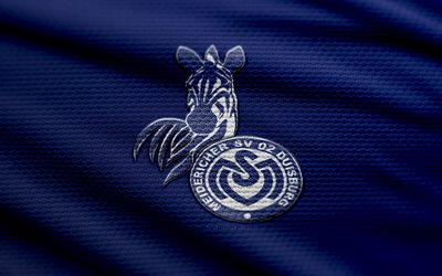 stofflogo des msv duisburg, 4k, blauer stoffhintergrund, 3 liga, bokeh, fußball, msv duisburg logo, msv duisburg emblem, msv duisburg, deutscher fußballverein, duisburger fc