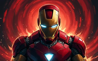 4k, आयरन मैन, अमूर्त कला, लाल अमूर्त पृष्ठभूमि, सुपरहीरो, चमत्कारिक चित्रकथा, चित्र, कलाकृति, आयरन मैन कला, प्रशंसक कला, आयरन मैन 4k