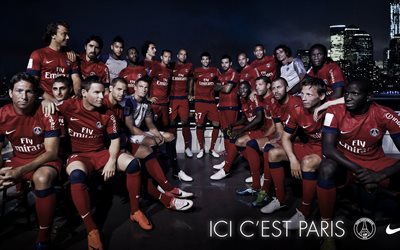 Paris Saint-Germain, futbol takımı, Fransa, tüm oyuncular, grup fotoğrafı, Nike, PSG