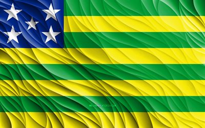 4k, goias flagga, vågiga 3d flaggor, brasilianska stater, goias dag, 3d vågor, brasiliens stater, goias, brasilien