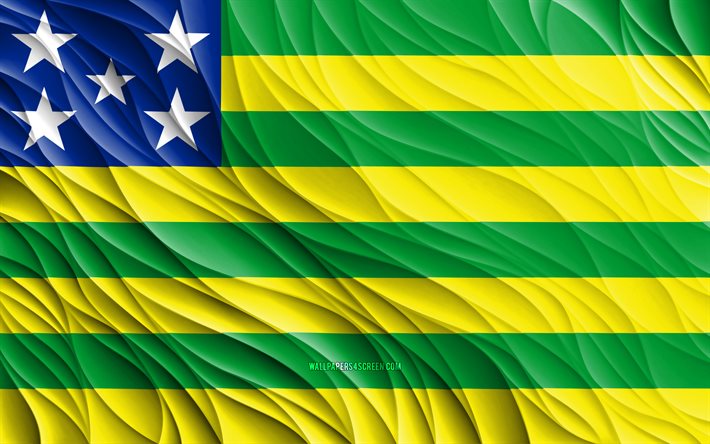 4k, علم goias, أعلام 3d متموجة, الدول البرازيلية, يوم غوياس, موجات ثلاثية الأبعاد, دول البرازيل, غوياس, البرازيل