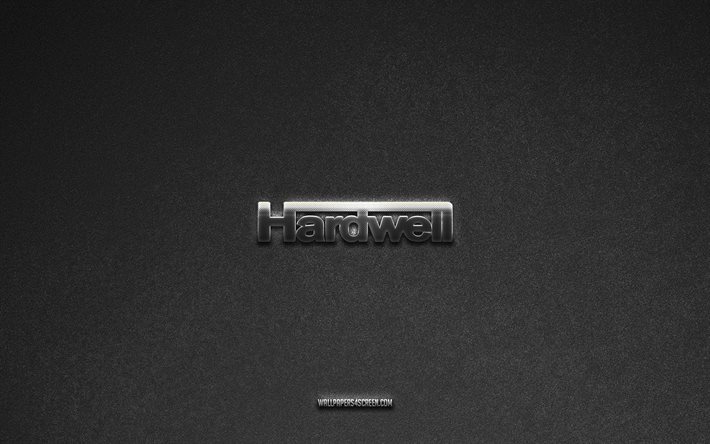 logo hardwell, marchi musicali, sfondo di pietra grigia, emblema di hardwell, loghi musicali, hardwell, segni musicali, logo in metallo hardwell, struttura di pietra