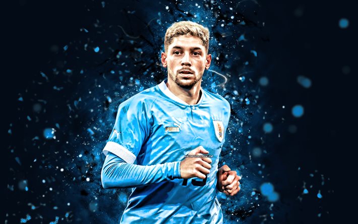 4k, Federico Valverde, blue neon lights, close-up, Uruguay National Team, soccer, footballers, Uruguayan football team, Federico Valverde 4K