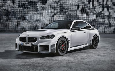 2023, BMW M2 M Performance, 4k, front view, exterior, white coupe, white BMW M2, BMW M2 tuning, German cars, BMW