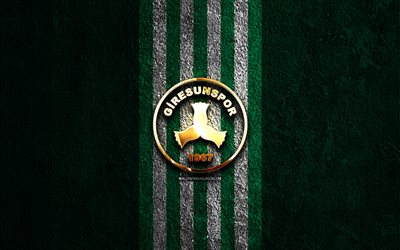 giresunspors gyllene logotyp, 4k, grön sten bakgrund, super lig, turkisk fotbollsklubb, giresunspors logotyp, fotboll, giresunspor emblem, giresunspor, giresunspor fc