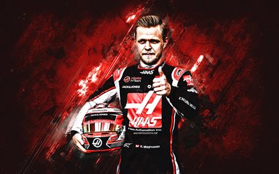 Kevin Magnussen, Haas F1 Team, portrait, Danish racing driver, Formula 1, red stone background, Haas, F1, racing