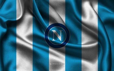 4k, sscナポリのロゴ, 青白の絹織物, イタリアのサッカークラブ, ssc ナポリのエンブレム, セリエa, ssc ナポリのバッジ, イタリア, フットボール, sscナポリの旗, ナポリ
