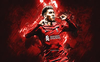 Roberto Firmino, Liverpool FC, portrait, red stone background, Premier League, Firmino Liverpool, England, football