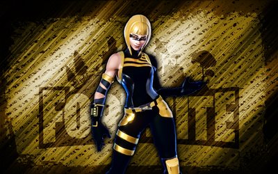 wonder nero e giallo fortnite, 4k, sfondo diagonale giallo, grunge art, fortnite, opera d'arte, pelle di meraviglia nera e gialla, personaggi fortnite, meraviglia nera e gialla, fortnite black and yellow wonder skin