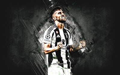 Nicolas Gonzalez, Juventus FC, white stone background, grunge art, Argentine football player, Juve, Nico Gonzalez, Serie A, Italy, football