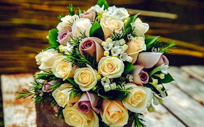 bouquet di rose, bouquet di nozze, rose bianche, bouquet nuziale, rose, background di matrimonio, sfondo con bouquet, sfondo per la carta del matrimonio