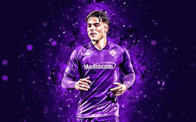 riccardo sottil, 4k, luces de neón violeta, fiorentina fc, serie a, futbolistas italianos, riccardo sottil 4k, fútbol americano, fútbol, riccardo sottil fiorentina, acf fiorentina