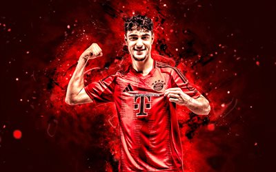 Aleksandar Pavlovic, 4k, red neon lights, Bayern Munich FC, Bundesliga, german footballers, Aleksandar Pavlovic 4k, soccer, Aleksandar Pavlovic Bayern Munich