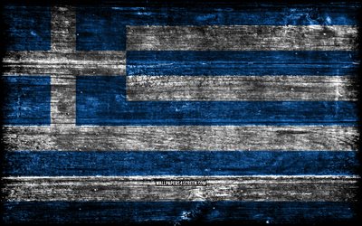 Greek wooden flag, 4k, wooden grunge flags, European countries, flag of Greece, Day of Greece, Europe, Greek flag, Greece, Greek national symbols, Greece flag