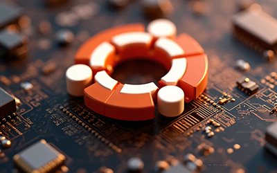 ubuntu logotyp, 4k, teknisk bakgrund, linux logotyp, linux ubuntu logotyp, ubuntu emblem, linux, 3d ubuntu logotyp, ubuntu