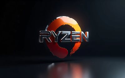 4k, amd ryzen chrom logo, kreativ, schwarzer hintergrund, minimalismus, amd ryzen metalllogo, kunstwerk, amd ryzen 3d logo, amd ryzen logo, ryzen logo, elektronikmarken, amd ryzen
