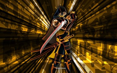 4k, ronin della realtà dorata, sfondo raggi oro, skin ronin della realtà dorata, realtà dorata ronin fortnite, arte astratta, skin ronin della realtà dorata di fortnite, personaggi di fortnite, fortnite, arte creativa