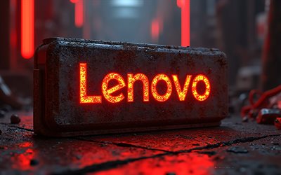 logotipo de neón de lenovo, 4k, fondo verde, logotipo brillante de lenovo, emblema de lenovo, signo de lenovo, logotipo de lenovo, luz roja de neón, lenovo