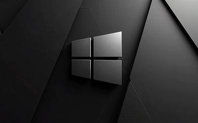 شعار ويندوز 10 أنيق, 4k, شعار ويندوز 10, شعار ويندوز 10 ثلاثي الأبعاد باللون الأسود, خلفية سوداء أنيقة, ويندوز 10, شعار ويندوز, ويندوز
