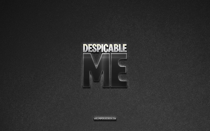 Despicable Me logo, brands, gray stone background, Despicable Me emblem, popular logos, Despicable Me, metal signs, Despicable Me metal logo, stone texture