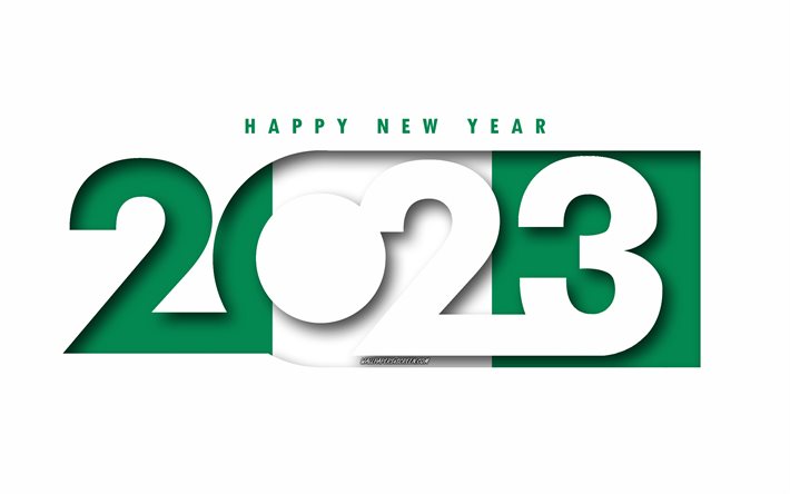 feliz ano novo 2023 nigéria, fundo branco, nigéria, arte mínima, conceitos da nigéria 2023, nigéria 2023, fundo da nigéria em 2023, 2023 feliz ano novo nigéria