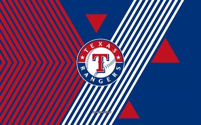 شعار تكساس رينجرز, 4k, فريق البيسبول الأمريكي, خطوط حمراء زرقاء الخلفية, تكساس رينجرز, mlb, الولايات المتحدة الأمريكية, فن الخط, البيسبول