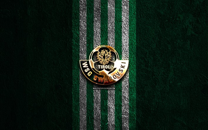 WSG Tirol golden logo, 4k, green stone background, Austrian Bundesliga, Austrian football club, WSG Tirol logo, soccer, WSG Tirol emblem, WSG Tirol, football, WSG Tirol FC