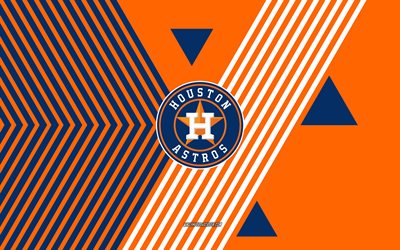 logo astros de houston, 4k, équipe américaine de base ball, fond de lignes orange bleu, astros de houston, mlb, etats unis, dessin au trait, emblème des astros de houston, base ball