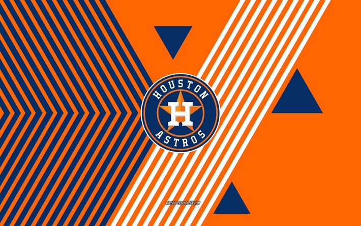 houston astros logotyp, 4k, amerikanskt basebolllag, blå orange linjer bakgrund, houston astros, mlb, usa, linjekonst, houston astros emblem, baseboll