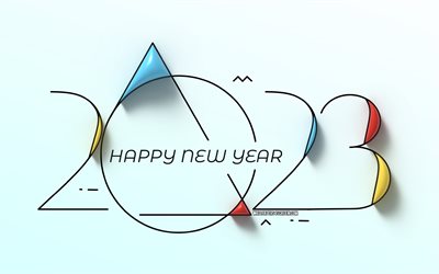 4k, 새해 복 많이 받으세요 2023, 선형 숫자, 파란색 배경, 2023년, 삽화, 2023년 컨셉, 2023 3d 숫자, 2023 새해 복 많이 받으세요, 2023 파란색 배경
