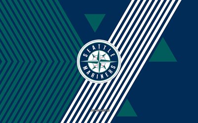 logo dei seattle mariners, 4k, squadra di baseball americana, sfondo di linee blu verde acqua, marinai di seattle, mlb, stati uniti d'america, linea artistica, emblema dei seattle mariners, baseball