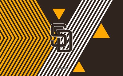 サンディエゴ・パドレスのロゴ, 4k, アメリカの野球チーム, 茶色の黄色い線の背景, サンディエゴ・パドレス, mlb, アメリカ合衆国, 線画, サンディエゴ・パドレスのエンブレム, 野球