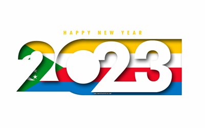 feliz ano novo 2023 comores, fundo branco, comores, arte mínima, conceitos de comores 2023, comores 2023, fundo de comores 2023, 2023 feliz ano novo comores