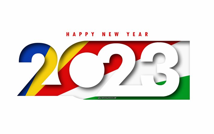 Happy New Year 2023 Seychelles, white background, Seychelles, minimal art, 2023 Seychelles concepts, Seychelles 2023, 2023 Seychelles background, 2023 Happy New Year Seychelles
