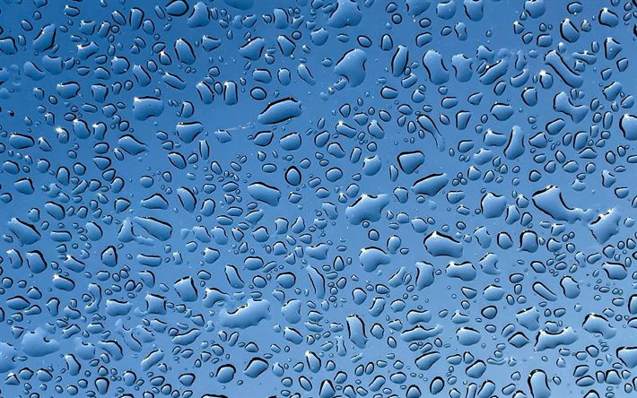 4k, patrón de gotas de agua, macro, textura de gotas de agua, fondo de agua azul, gotas de agua, fondo con gotas de agua