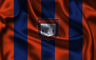 4k, Boyaca Chico FC logo, blue orange silk fabric, Colombian football team, Boyaca Chico FC emblem, Categoria Primera A, Boyaca Chico FC, Colombia, football, Boyaca Chico FC flag