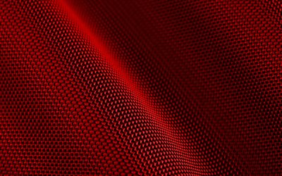 赤い布の背景, 4k, 波状の生地のテクスチャ, 3d テクスチャ, 赤い布, 閉じる, 生地の背景, 波状の生地