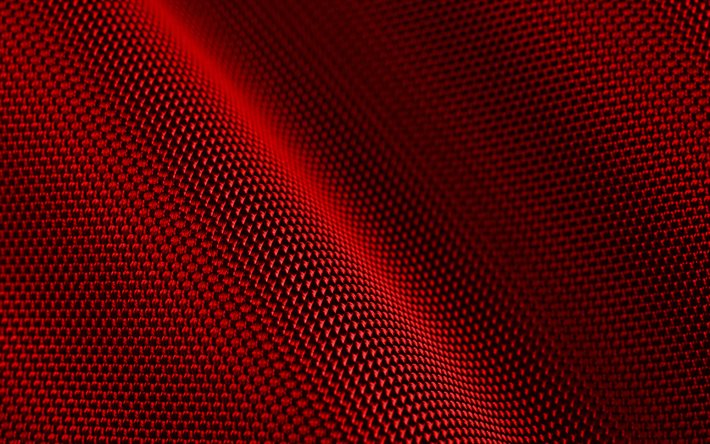 赤い布の背景, 4k, 波状の生地のテクスチャ, 3d テクスチャ, 赤い布, 閉じる, 生地の背景, 波状の生地