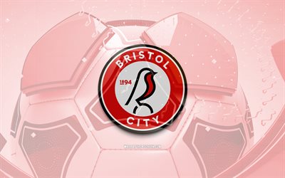 Bristol City FC glossy logo, 4K, red football background, EFL Championship, soccer, english football club, Bristol City FC 3D logo, Bristol City FC emblem, Bristol City FC, football, sports logo, Bristol City FC logo, Bristol City