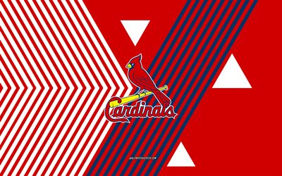 logo dei st louis cardinals, 4k, squadra di baseball americana, sfondo di linee blu rosse, cardinali di san luigi, mlb, stati uniti d'america, linea artistica, stemma dei st louis cardinals, baseball
