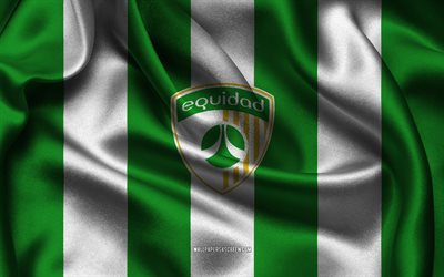 4k, logo do deportivo la equidad, tecido de seda branco verde, time de futebol colombiano, emblema do deportivo la equidad, categoria primeira a, deportivo la equidad, colômbia, futebol, bandeira do deportivo la equidad