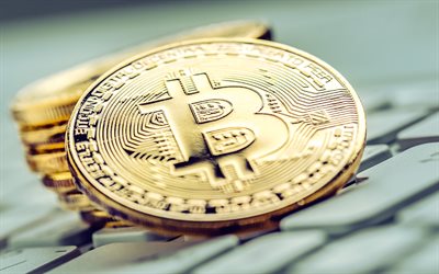 4k, bitcoin guldmynt, btc, kryptovaluta, bitcoin tecken, hög med mynt, bitcoin, elektroniska pengar, finansiella koncept
