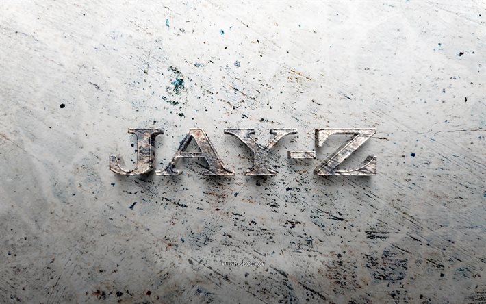 Jay-Z stone logo, 4K, stone background, Shawn Corey Carter, american rapper, Jay-Z 3D logo, music stars, creative, Jay-Z logo, grunge art, Jay-Z