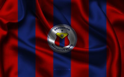 4k, شعار ديبورتيفو باستو, نسيج الحرير الأزرق الأحمر, فريق كرة القدم الكولومبي, كاتيغوريا بريميرا أ, ديبورتيفو باستو, كولومبيا, كرة القدم, علم ديبورتيفو باستو