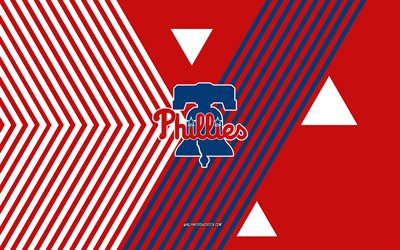 شعار فيلادلفيا فيليز, 4k, فريق البيسبول الأمريكي, أحمر أزرق خطوط الخلفية, فيلادلفيا فيليس, mlb, الولايات المتحدة الأمريكية, فن الخط, البيسبول