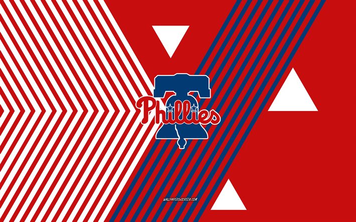 フィラデルフィア・フィリーズのロゴ, 4k, アメリカの野球チーム, 赤青の線の背景, フィラデルフィア・フィリーズ, mlb, アメリカ合衆国, 線画, フィラデルフィア・フィリーズのエンブレム, 野球