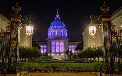 Ayuntamiento de la ciudad de San Francisco, estados UNIDOS, la noche, la gente